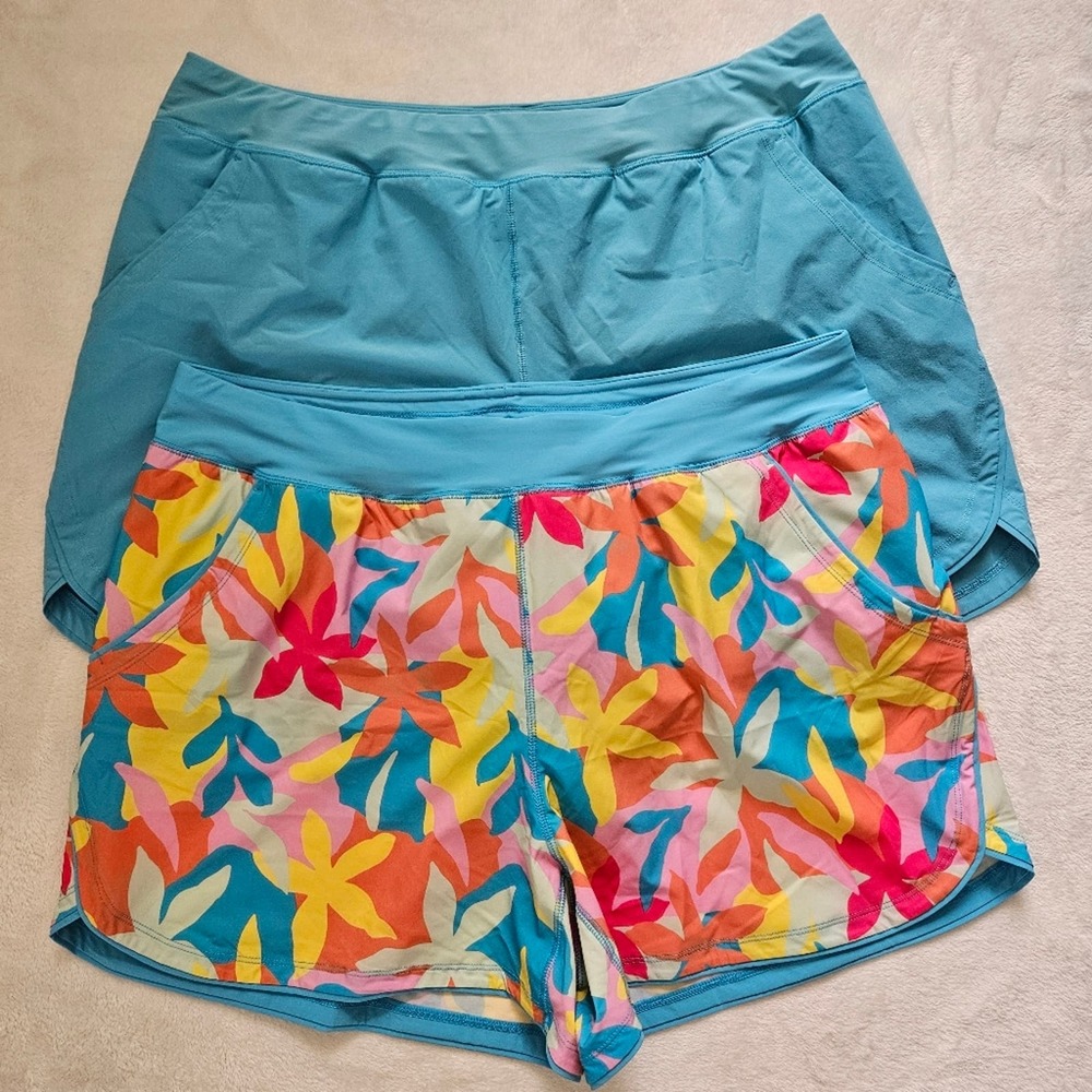 Lands' End 5" Inseam Coordinating Swim Shorts Leaf Pattern and Solid Blue Sz 22W
